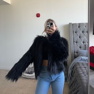 Black faux fur coat